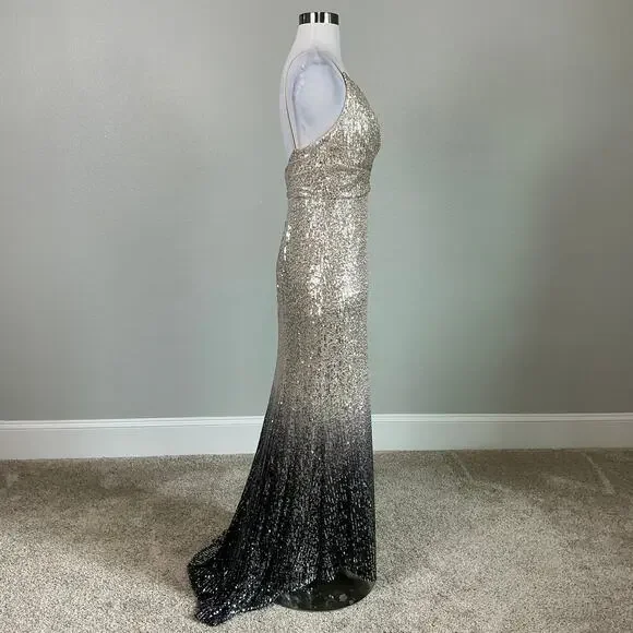 Mac Duggal Ombre Sequined Long Column Evening Gown Black and Gold Size 6 Dress - Picture 5 of 13